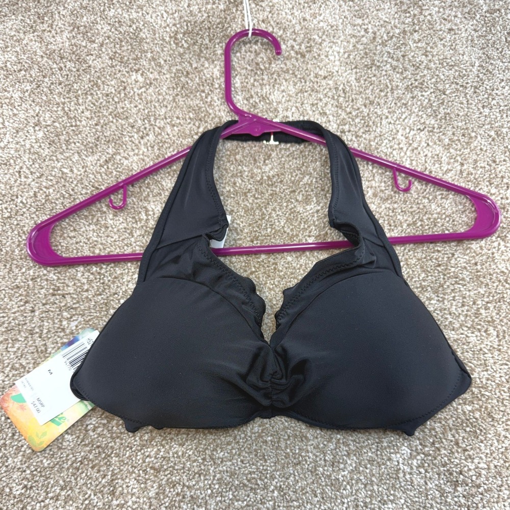 Hula Honey Womens Black Ruffle Halter Bikini Top Medium NEW Swim Swimwear Boho